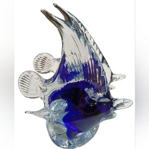 Cobalt Blue Double Fish Glass Letter Holder 6"T